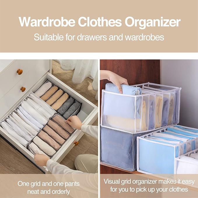Wardrobe Clothes Organizer 7 Grids Portable Closet Organizer Mesh Separation Storage Box Foldable Closet Drawer Organizer for