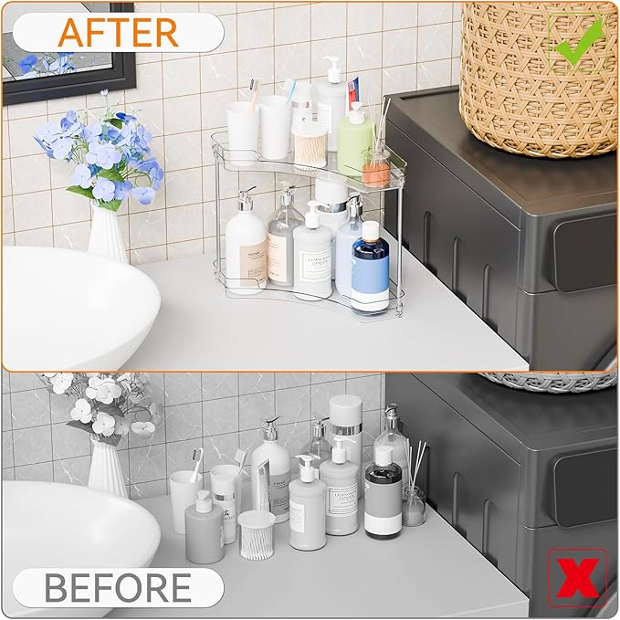 Yieach 2 Tier Corner Bathroom Counter Organizer,Clear Sink Shelf,Bathroom Corner Organizer and Storage for Restroom,Vanity Co