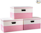 PRANDOM Large Collapsible Storage Bins with Lids [3-Pack] Fabric Foldable Storage Boxes Organizer Containers Baskets Cube wit