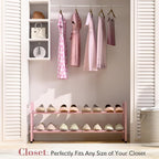 Bumusty 2-Tier Expandable Shoe Rack for Closet, 18“-33” Adjustable Shoe Rack for Small Space, Small Shoe Organizer for Front 