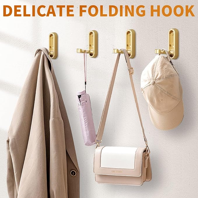 Foldable Hooks Wall Mount, Folding Coat Hooks Wall Mounted - Retractable Space Saving Organizer for Bathroom, Kitchen, Bedroo
