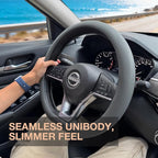 PINCTROT D Shaped Nappa Leather Steering Wheel Cover, Slim Fit No Bulk Design, One Piece Leather with Breathable Perforation,