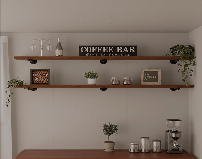 IEO Industrial Pipe Shelving Floating Shelves for Wall,Pipe Shelf 72 inches Long 11.8" Extra Width Farmhouse Decor Bedroom Ki