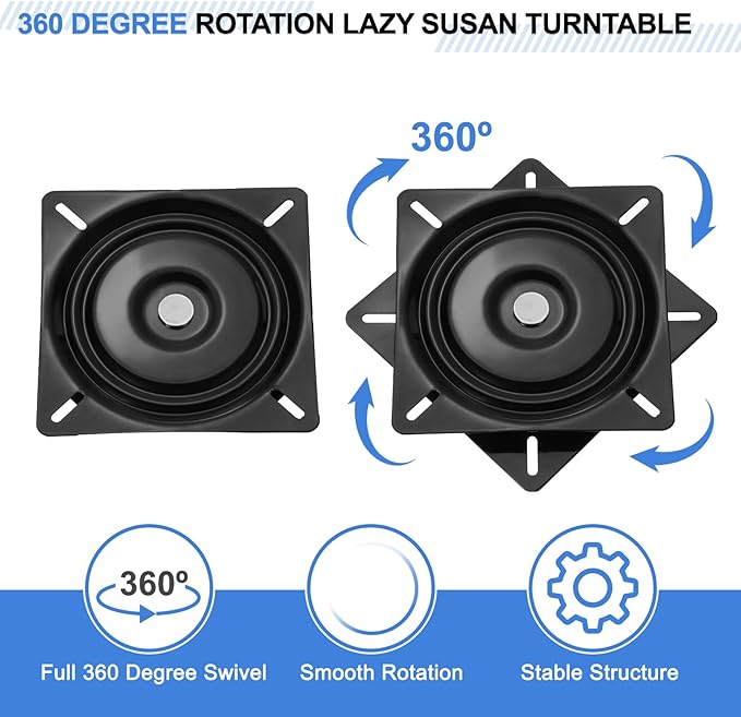 uxcell 2Pcs 8" Bar Stool Swivel Replacement, 360° Rotation Lazy Susan Turntable, Square Semi-Ball Bearing Seat Swivel Base Mo