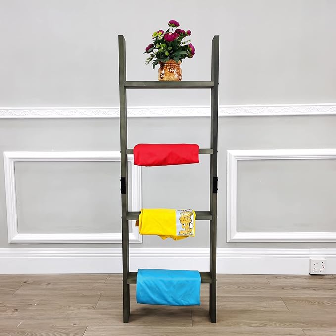 FixtureDisplays® 4-Foot Rustic Farmhouse Blanket Ladder, Wall-Leaning Decorative Wood Ladder, Ladder-Style Pine Wood Blanket 