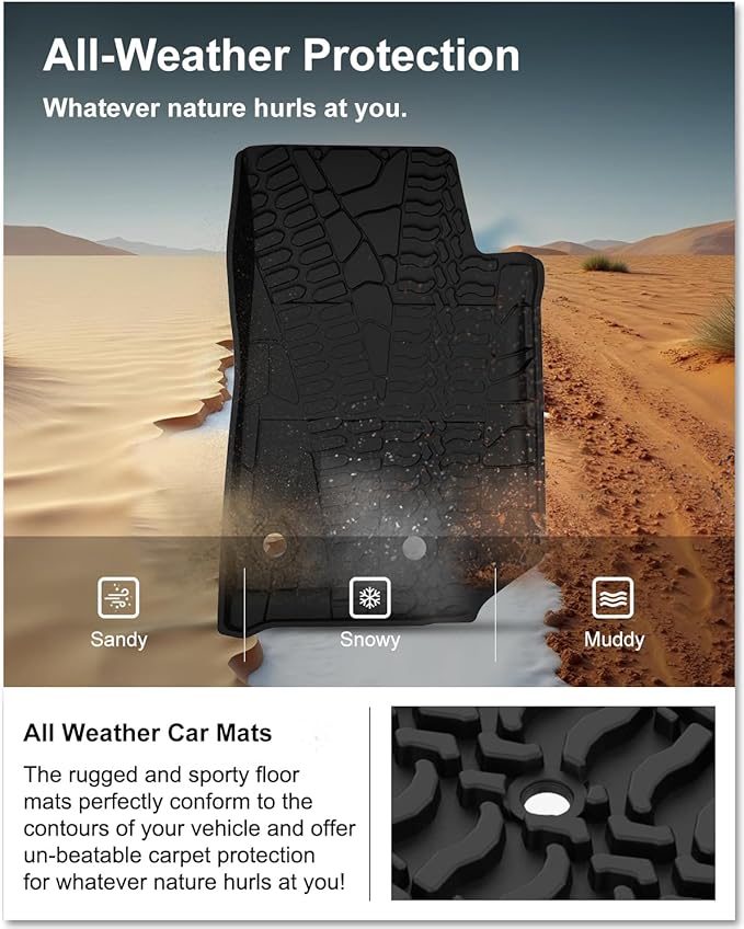 KIWI MASTER Floor Mats for 2014-2018 Jeep Wrangler JK 4-Door, OEM Replacement 82213860, Custom Fit All Weather Car Mats, Heavy Duty TPE Floor Liners, Front & Rear 2 Row, Black