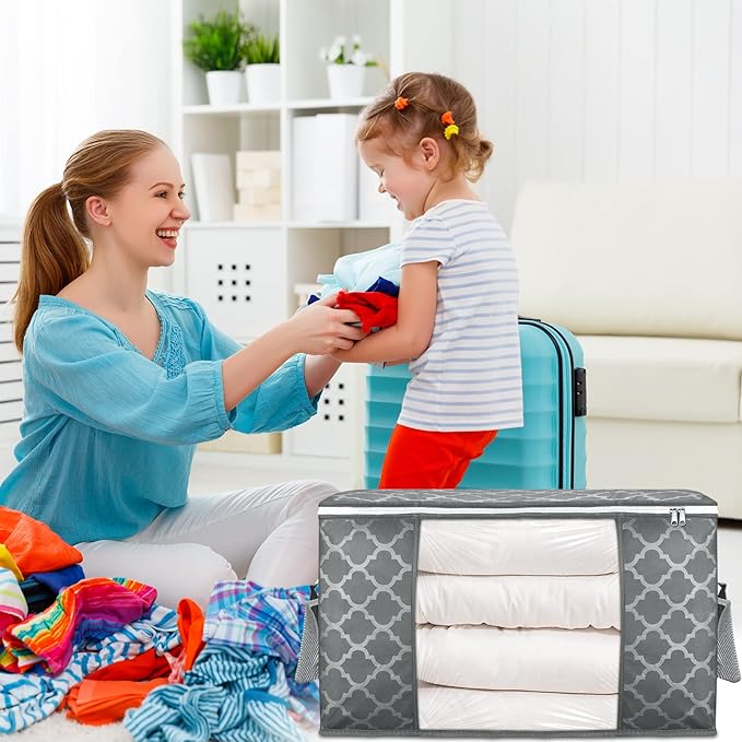 90 L Large Storage Bag Clothes Storage Organizer with Durable Handles for Closet Storage, Comforter, Blanket, Clothing, Beddi