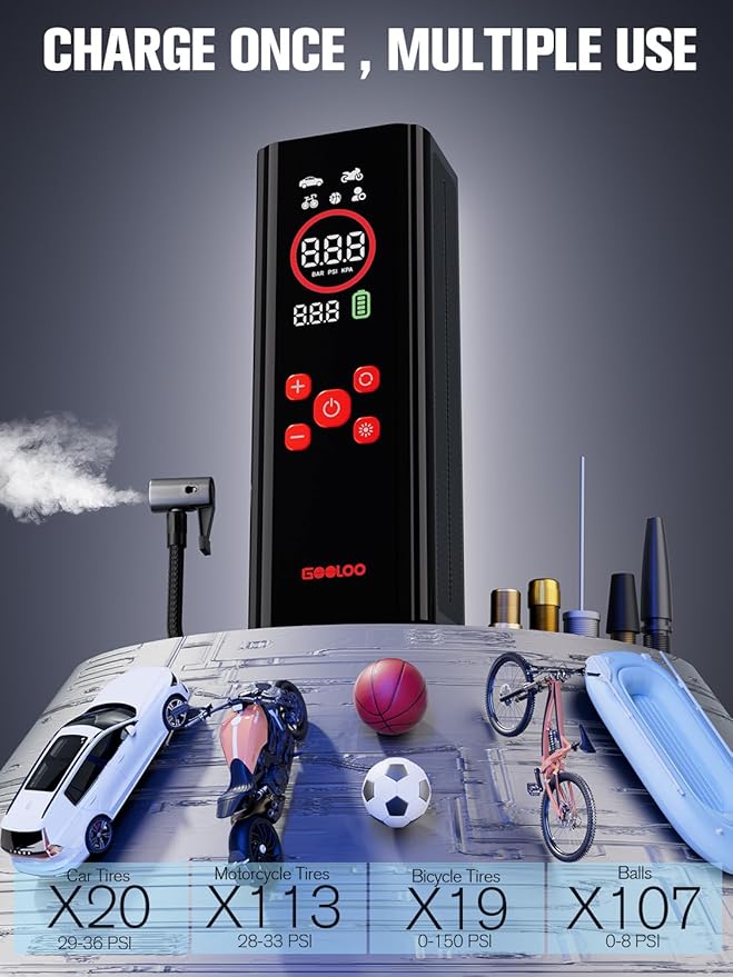 GOOLOO AP150 PRO Tire Inflator Portable Air Compressor, Upgraded UI Color LED Screen & 4X Faster Car Air Pump with Pressure Gauge, 12V Electric Tire Pump with Auto Shut-off for Car,Bike,Ball