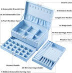 QBestry 3-Layer Jewelry Box for Girls & Teens with Lock and Key, Large Jewelry Organizer with 8 Necklace Hooks & 56 Earring H