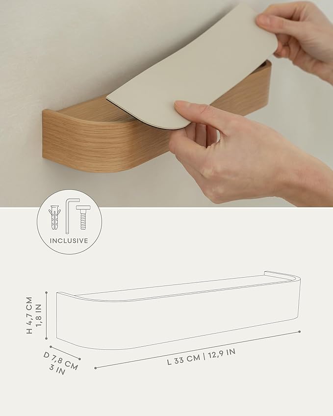 Kazai. Key Holder 'Toke' | Minimalist Key Hook Design from Berlin | Modern Key Holder Wall Mount with Wooden Shelf | Key Rack