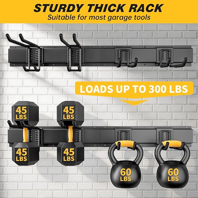 UUP 32 Inches Garage Storage, Garage Organization, Wall Mount Garden Tool Organizer, Max 300lbs Adjustable Metal Hooks, Yard 