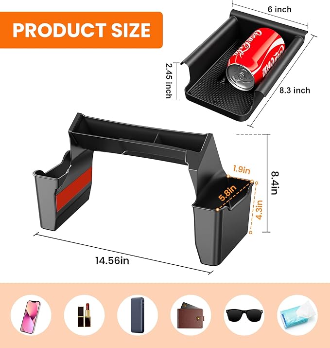2PCS Center Console Organizer Gear Shift Tray & Front Under Seat Hidden Storage Box for Jeep Wrangler JL JLU 2025 2024-2018 & 2020 2021 2022 2023 2024 2025 Jeep Gladiator JT Truck Interior Accessories