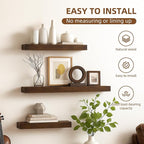 Floating Shelves for Wall, 23.6 inch Long Set of 3 Wood Rustic Wall Mounted Shelves, Display Shelf with Invisible Heavy, Larg