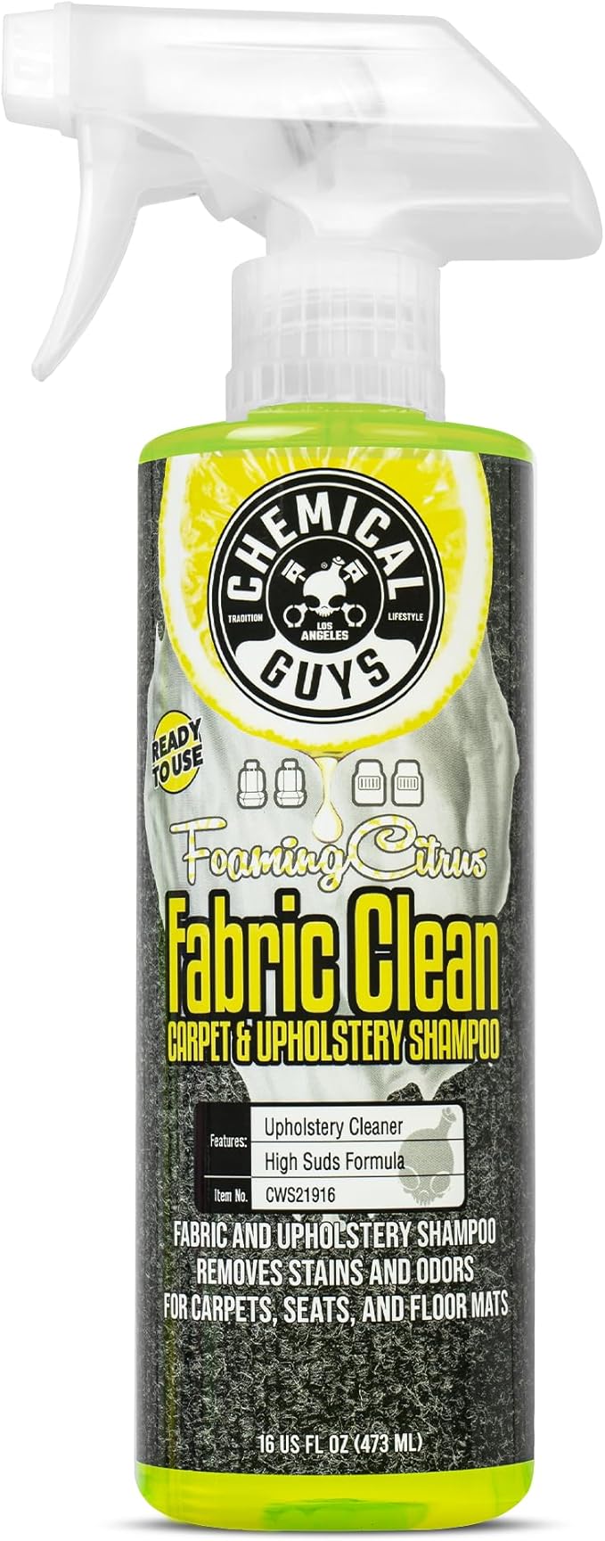 Chemical Guys Foaming Citrus Fabric Clean Carpet & Upholstery Cleaner - Car Carpet Cleaner Spray for Seats and Floor Mats, Re