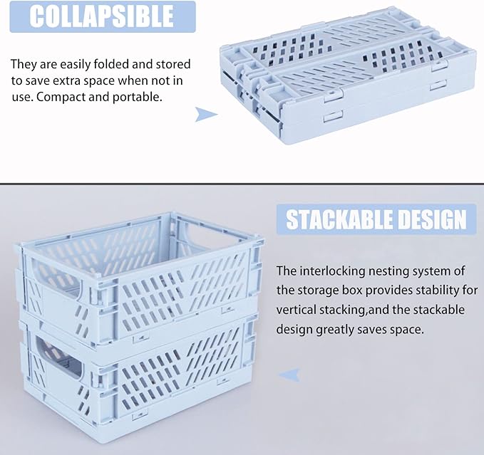 Tixill 2-Pack Mini Foldable Plastic Baskets for Organizing and Storage, Collapsible Storage Crate for Home Kitchen Bedroom Ba