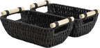 StorageWorks Black Wicker Storage Basket for Organizing with Wooden Handles, Small Woven Basket for Shelf, Toilet Paper, 2-Pa