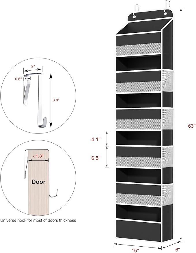 Univivi Door Hanging Organizer Nursery Closet Cabinet Baby Storage with 6 Large Compartments and 8 Side Pockets for Cosmetics
