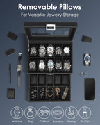 Watch Case for Men, 20-Slot 2-Layer Watch Box with Large Glass Lid, Watch Storage Organizer with Removable Watch Pillows, Men