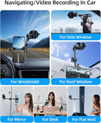 Car Phone Holder for Windshield Window Video Recording Vlogging Filming, Multi-Angle Adjustable & Rotatable & No Swiveling Car Phone Mount for 4.7"-6.9" iPhone 16 15 14 Samsung S25 Ultra
