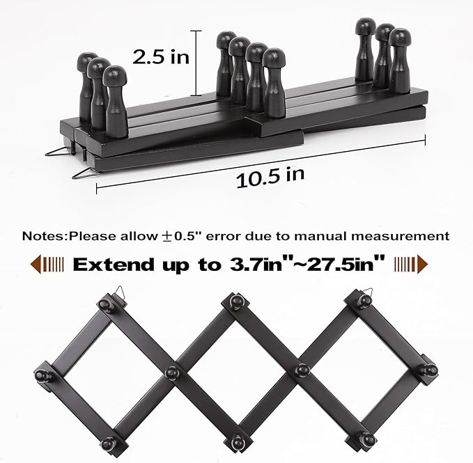 SCUNDA Expandable Hat Hanger for Wall,10 Wall Hooks Organizer for Hat, Coat, Cap, Mug - Space Saving Wall Mounted Hat Rack fo