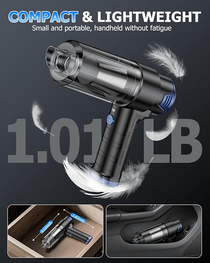 AHNR Handheld Car Vacuum Cleaner Cordless with 16000PA Powerful Suction, 4-in-1 Portable Mini Vacuum Cleaner & Air Duster wit
