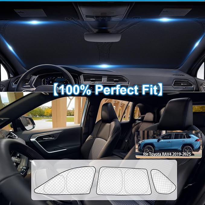 KMF Thicken Car Window Shades for Toyota RAV4 2019-2025 Accessories, 5th Gen RAV 4 Full Car Window Covers Sunshade for Windshield Side Rear,UV Block and Blackout Privacy for Car Camping Outdoor 8pcs