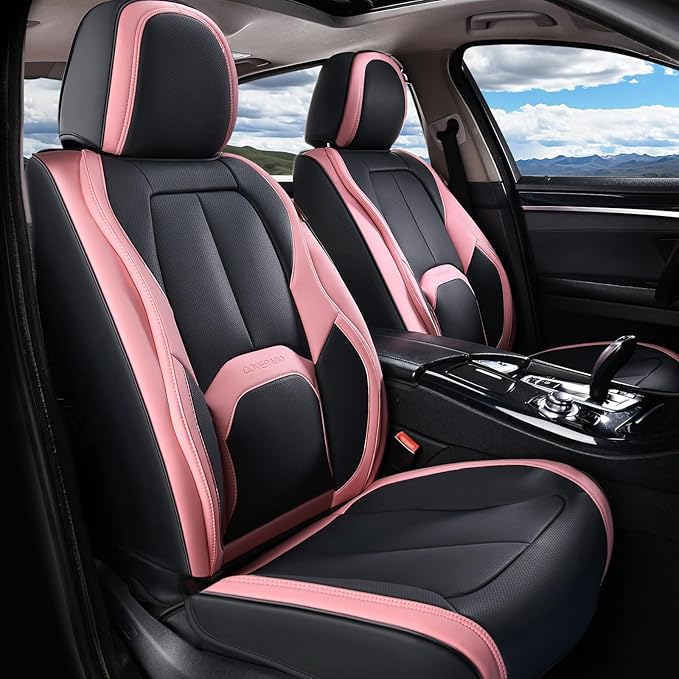 Coverado Seat Covers, Car Seat Covers Front Seats, Nappa Leather Seat Covers for Cars, Waterproof Car Seat Protector with Lum