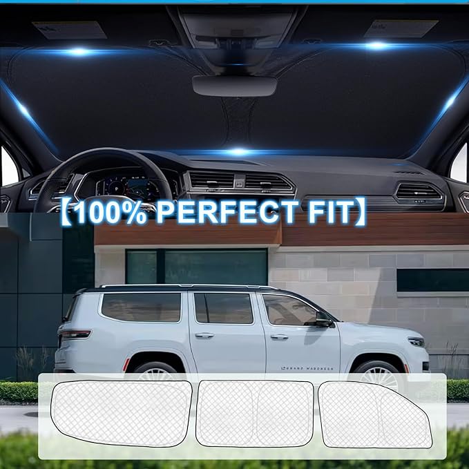 KMF 8pcs Thicken Sun Shades for Jeep Grand Wagoneer 2022-2026 Accessories,Full Car Window Covers for Windshield Side Rear, UV Block and Blackout Protect Privacy for Camping Outdoor