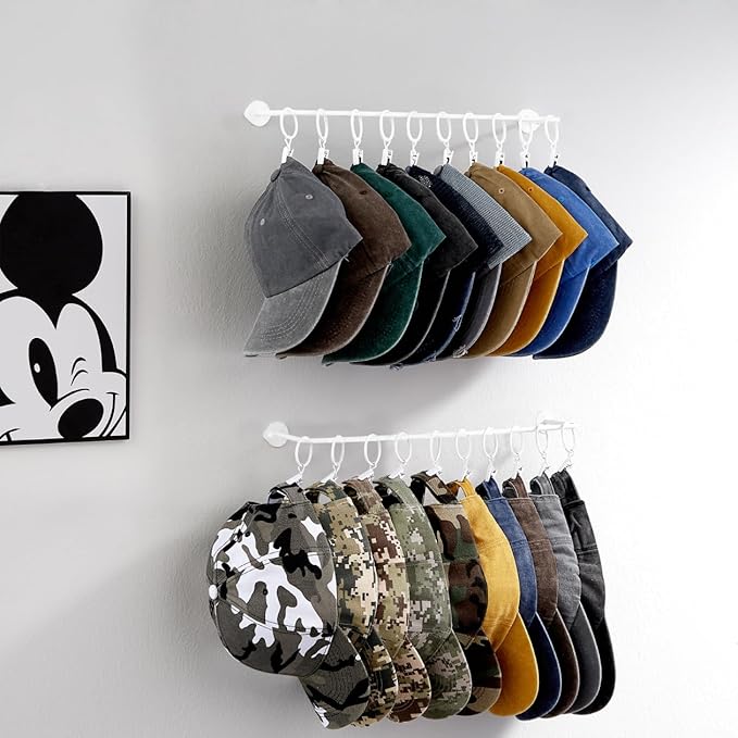 Hat Rack Wall Cap Organizer - Baseball Hat Racks Display Holder with 40 Hooks - Modern Metal Black Hats Storage Wall Mounted 