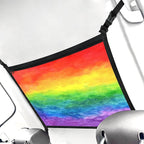 Rainbow Car Ceiling Cargo Net Pocket Hanging Storage Bag with Zipper 31.5"x21.6" Double-Layer Mesh Car Roof Storage Organizer Long Road Trip Truck SUV Travel Camping