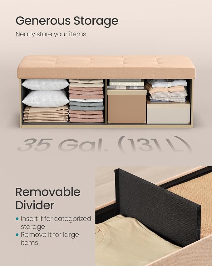 SONGMICS Mazie Collection - Storage Ottoman Bench, 43 Inches Folding Foot Rest Stool, End of Bed Bench, Easy Assembly, for Li