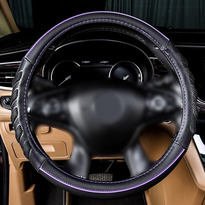 Flying Banner car Steering Wheel Cover Faux Leather Massage Universal fit 3D Honeycomb Hole Anti-Slip Sporty 15 Inches (Purpl