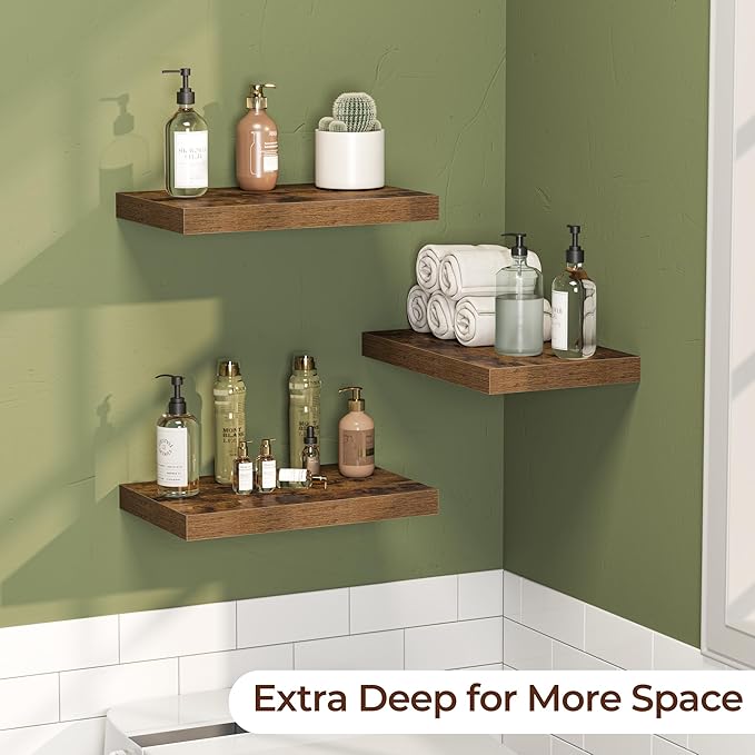 Fun Memories Floating Shelves for Wall 16 Inch Set of 3, Farmhouse Floating Shelves with Invisible Heavy Duty Bracket, 10 Inc
