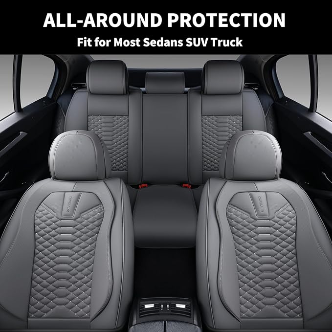 Coverado Car Seat Covers Full Set, Nappa Leather Seat Covers for Cars, 5 Seats Universal Waterproof Seat Covers, Front and Ba