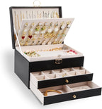 3-Layer Jewelry Box for Women, Jewelry Organizers and Storage with Removable Jewelry Tray, Vintage Quilted Top Lockable Jewel