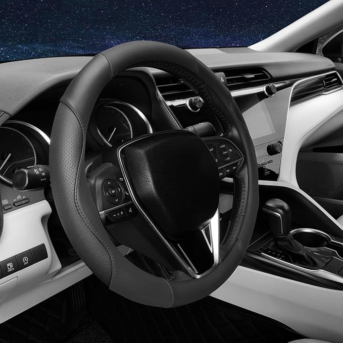 Steering Wheel Cover Universal Standard Size 14.5-15 inch, Breathable Microfiber Leather, Anti-Slip, Soft Grip, Sporty Design