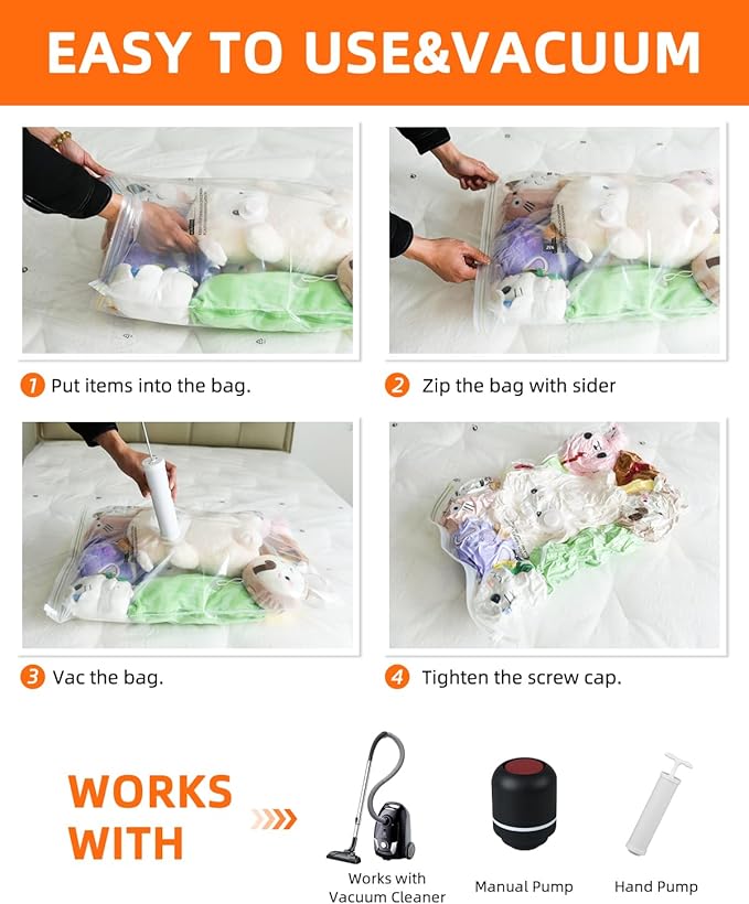 Vacuum Storage Bags for moving, Vacuum Seal Bags for Memory Foam, Latex, Clothing & Bedding, Space Saver Bags for Organizatio