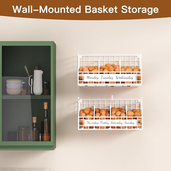 Egg Holder Countertop with 5 Dividers & Labels, 2 Tier Stackable Chicken Egg Baskets for Gathering Fresh Eggs, Egg Organizer 