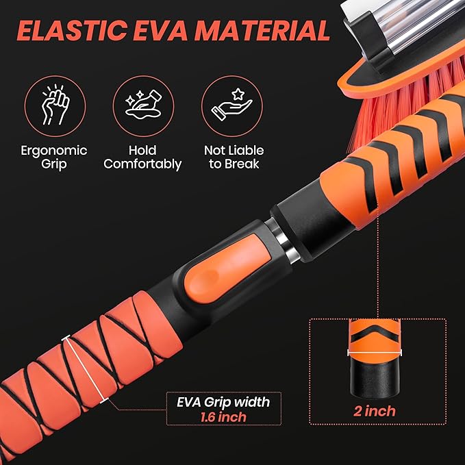 SINTIKI 43" Ice Scrapers for Car Windshield and Snow Shovel Kit, Extendable Snow Brush for Truck with EVA Grip, 180° Pivoting Brush Head Detachable Snow Scraper for Car, SUV, Truck Auto