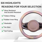 Leather Steering Wheel Cover, Colorful Cute Pink Purple Steering Wheel Cover Non-Slip Breathable Fabric Absorbing Sweat Unive