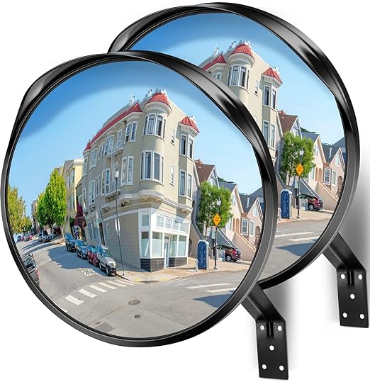 Premium 2 Pack 16" 2.0mm Thick Acrylic Convex Traffic Mirror, Ajustable Wide Angle View Security Mirror for Garage, Parking, Warehouse, Office, driveway and Traffic Blind Spots