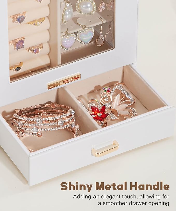 Homde Jewelry Organizer Girls Women Jewelry Box for Necklaces Rings Earrings Gift Bracelets Storage Case (White + Gold)