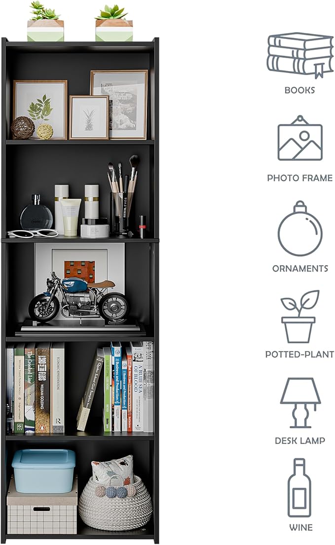 SUPER DEAL 5-Tier Bookcase and Bookshelf, Open Storage Shelves Narrow Tall Freestanding Cube Display Shelf for Bedroom Home O