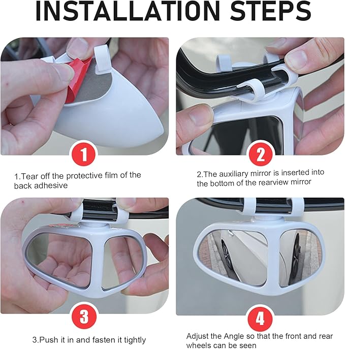2PCS Car Blind Spot Mirrors, Double-Sided 360° Adjustable Rotating Rear View Mirror, HD Glass Wide Angle Auxiliary Blindspot Mirror, Universal for Most Car