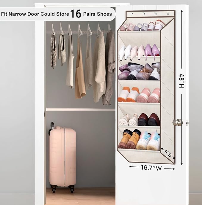 SLEEPING LAMB Shoe Rack for Door, Kids Door Shoe Organizer for Closet hanger, Narrow Hanging Sneaker Storage with Large Deep 