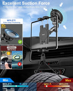 woleyi Heavy Duty Tablet Holder for Car/Truck - [Super Suction Cup] Windshield Dashboard Car Tablet Mount with 1/4" Screw Adapter for 4-13" iPad Pro/Air/Mini, Galaxy Tab/Z Fold, iPhone & Gopro/Camera