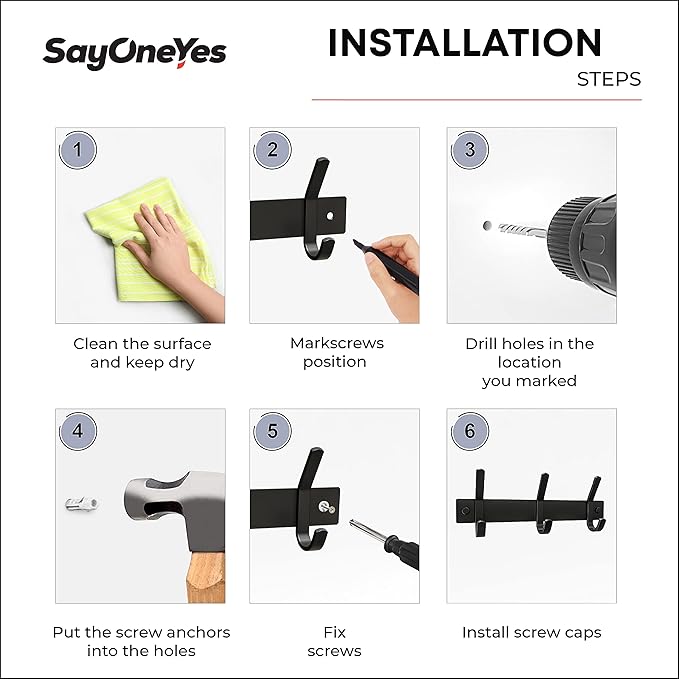 Matte Black Small Coat Rack Wall Mount – 9 Inch Stainless Steel Hook Rail with 3 Double Coat Hooks – Wall Mounted Entryway Or