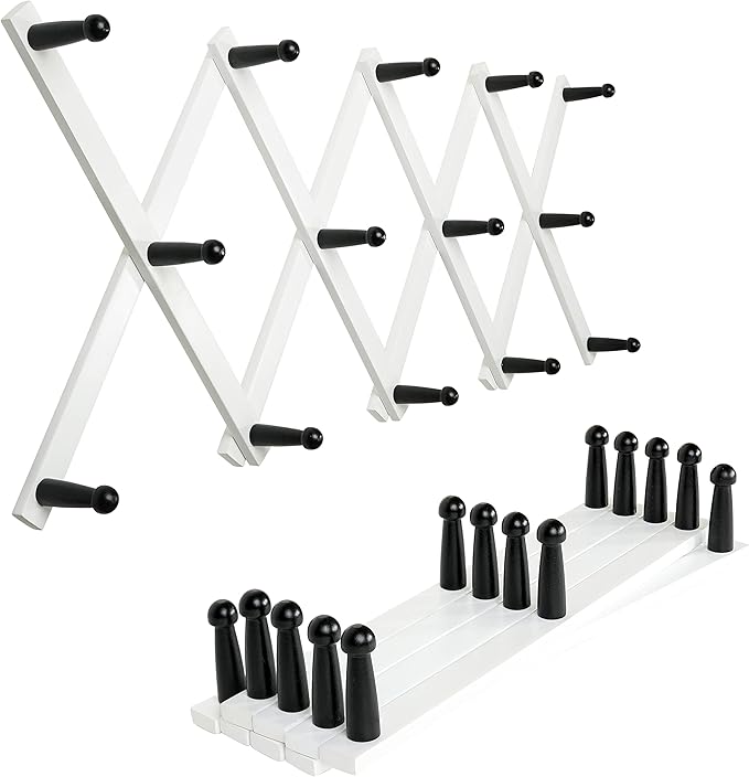 SKOLOO Hat Rack for Wall with 14 Hooks, Pack of 2, Solid Wooden, Modern, Expandable Coat Rack Wall Mount for Coats, Hats, Bag