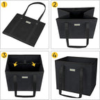 BALEINE 3Pk Reusable Grocery Bags, Foldable Shopping Bags for Groceries with Reinforced Bottom & Handles (Black)