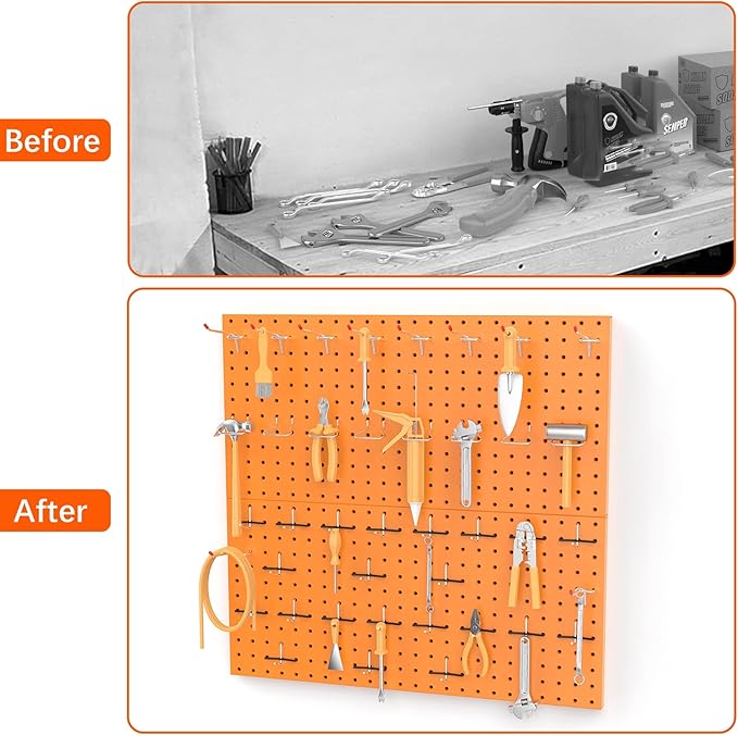 TORACK Metal Pegboard Wall Organizer 24" x 24" or 12" x 48", 70 PCS Tools Storage Pegboard for Garage, Modular Pegboard, Tool